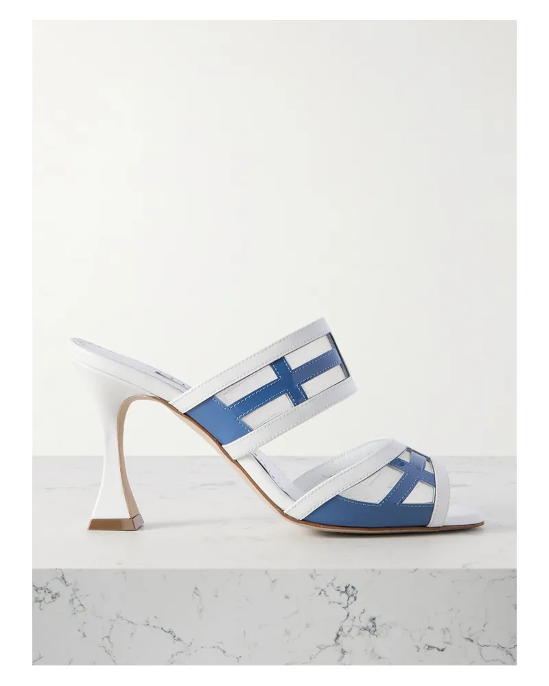 Manolo Blahnik Avespamu 90 Mules Aus Leder Mit Mesh-einsätzen - Weiß Weiß