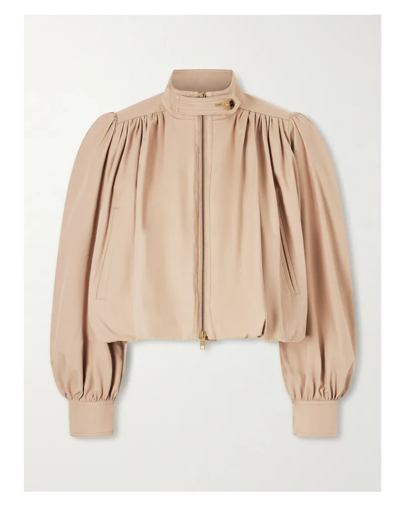 Chloé Cropped Gathered Organic Cotton-canvas Jacket - Neutrals Neutrals