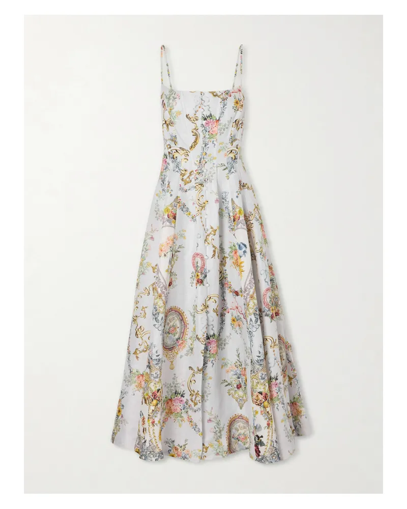 Camilla Crystal-embellished Printed Linen And Silk-blend Midi Dress - White White