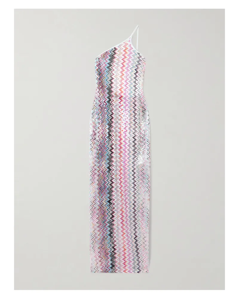 Missoni Asymmetrisches Maxikleid Aus Gestreiftem Häkelstrick Mit Pailletten - Pink Pink