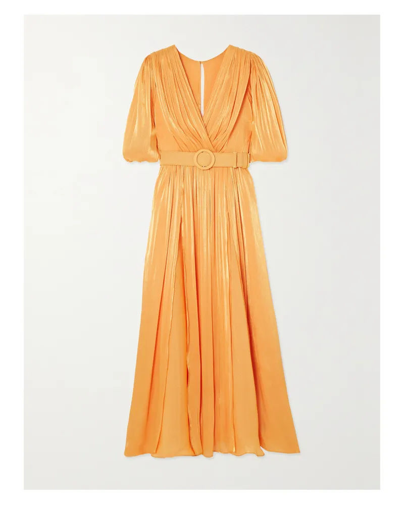 COSTARELLOS Brennie Midikleid Aus Metallic-lamé Mit Gürtel - Orange Orange
