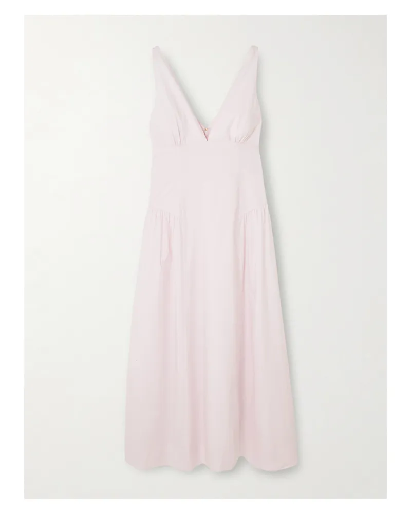 Posse Lindie Ruched Cotton Midi Dress - Pink Pink