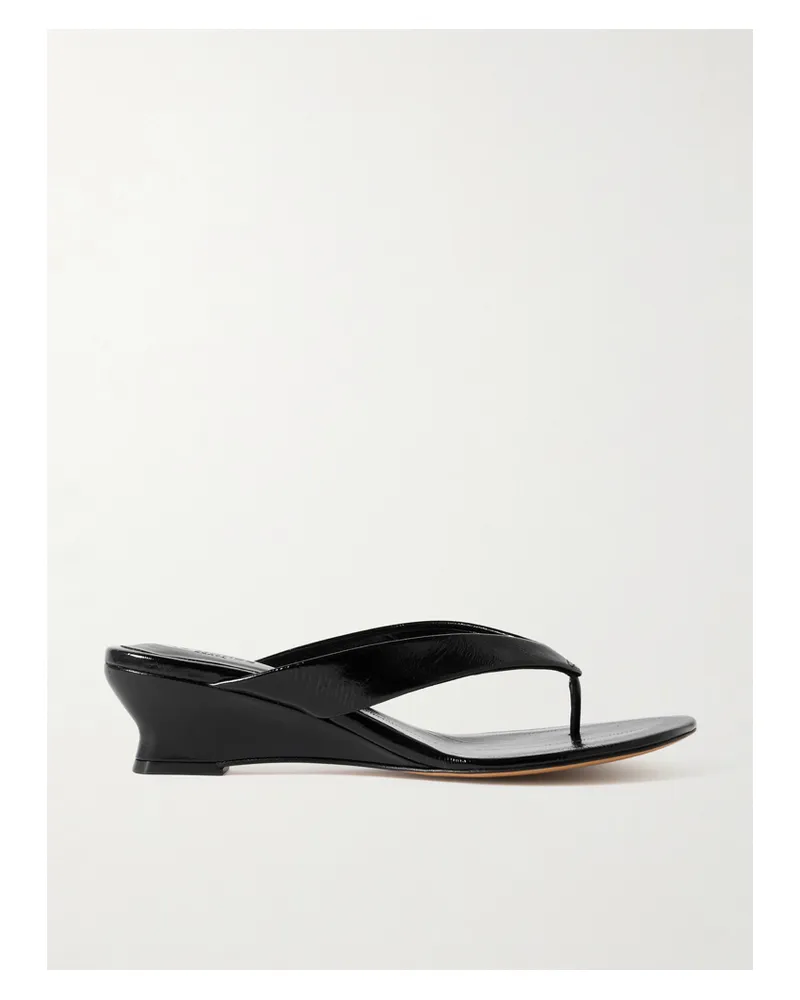 Le Monde Béryl Eel-effect Leather Wedge Sandals - Black Black