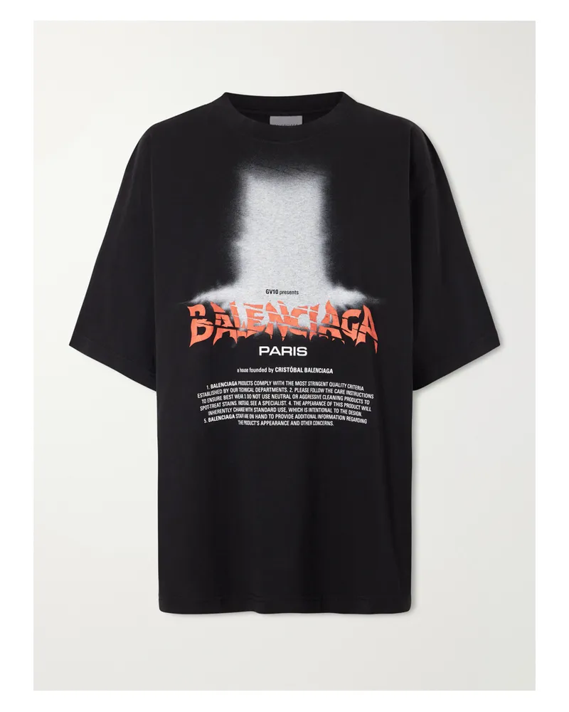 Balenciaga Printed Cotton-blend T-shirt - Black Black