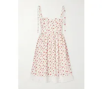Lace-trimmed Floral-print Cotton-blend Poplin Bustier Mini Dress - White