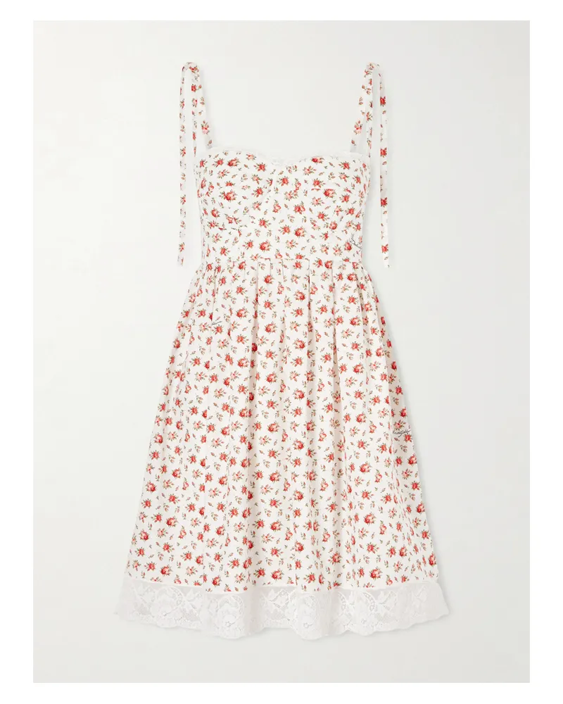 Dolce & Gabbana Lace-trimmed Floral-print Cotton-blend Poplin Bustier Mini Dress - White White