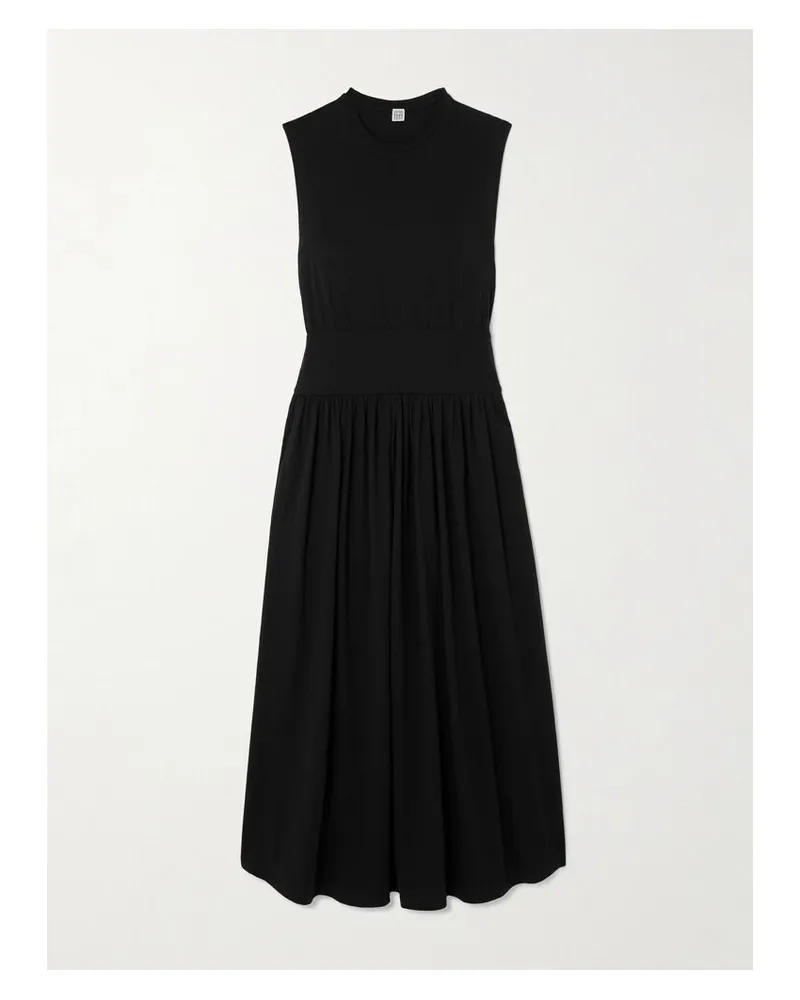 Totême Midikleid Aus Biobaumwoll-jersey Mit Falten - Schwarz Schwarz