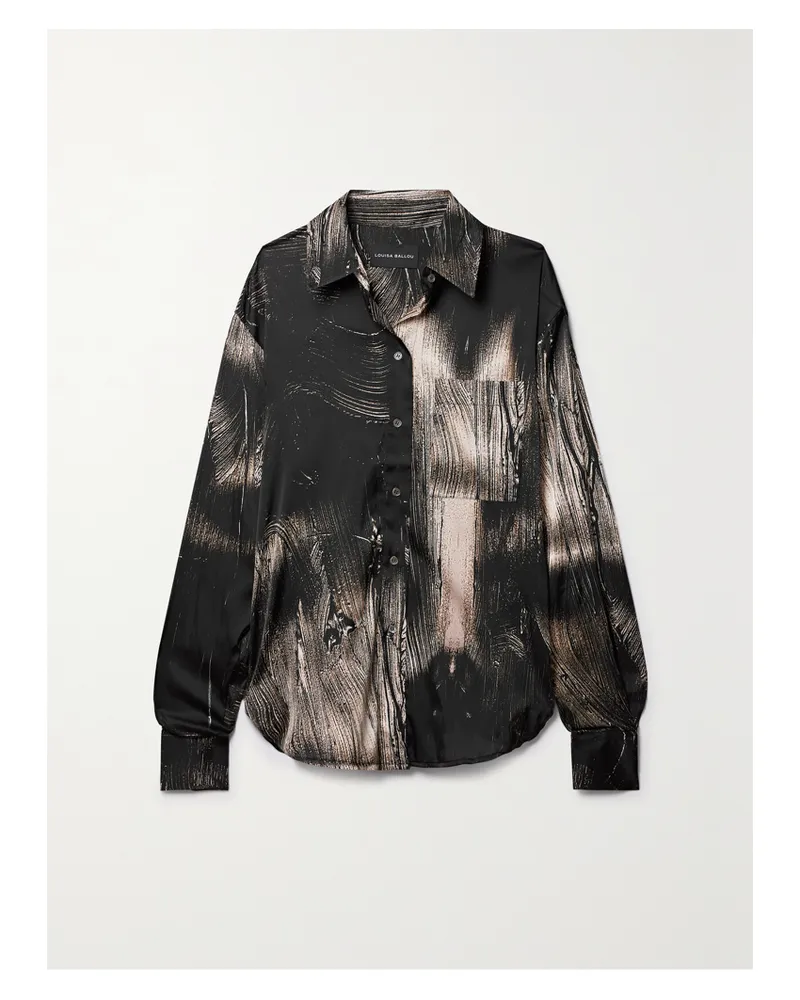 Louisa Ballou Oversized-hemd Aus Bedruckter Stretch-seide - Schwarz Schwarz