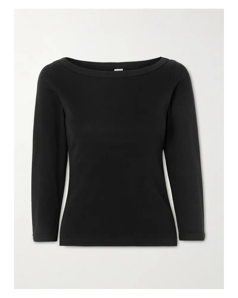 Flore Flore Steffi T-shirt Aus Geripptem Biobaumwoll-jersey - Schwarz Schwarz