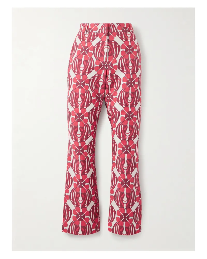 La DoubleJ 24/7 Verkürzte Schlaghose Aus Bedrucktem Stretch-tweed Aus Baumwolle - Rot Rot