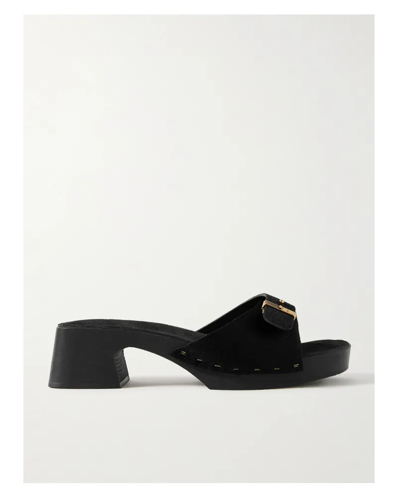 KHAITE Britt Buckled Calf Hair Mules - Black Black