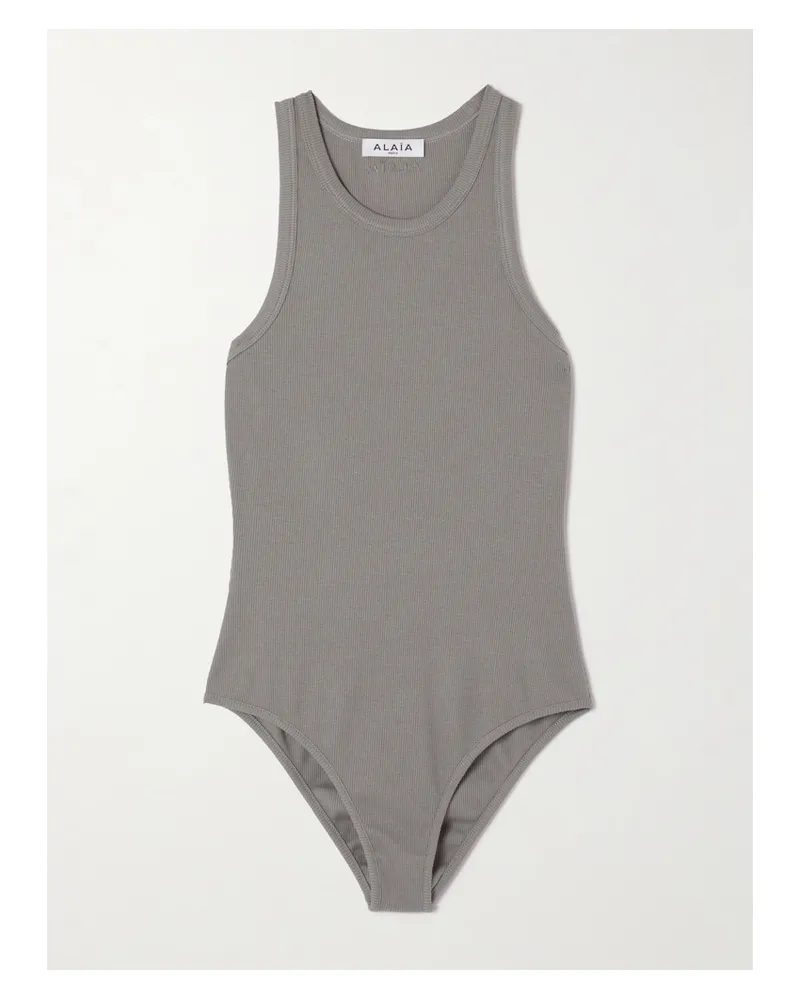 Alaïa Ribbed-knit Bodysuit - Gray Gray