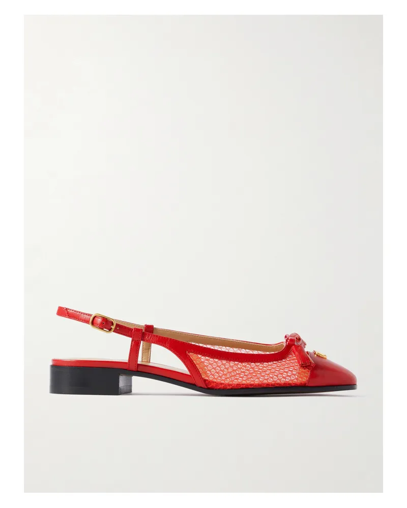 Valentino Garavani Valet Du Roi Tasseled Leather And Mesh Slingback Ballet Flats - Red Red