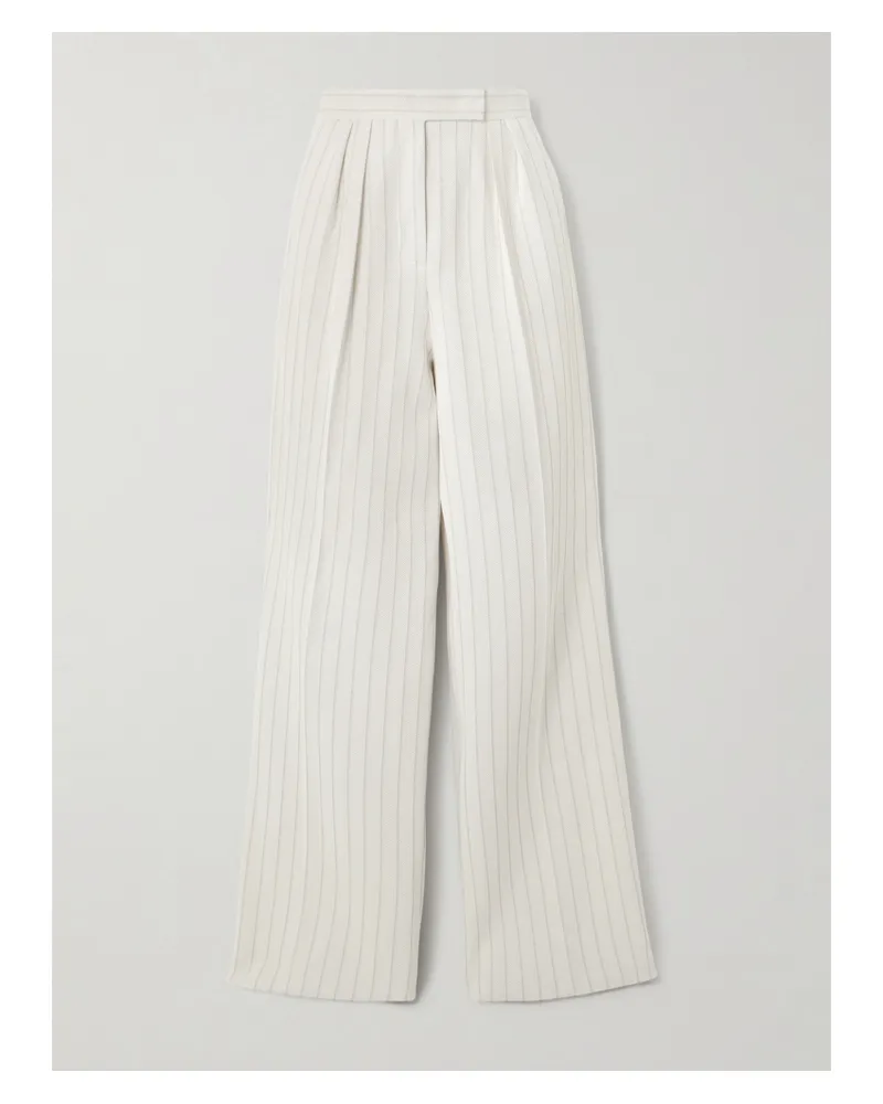 Max Mara Pinstriped Cotton-piqué Wide-leg Pants - White White
