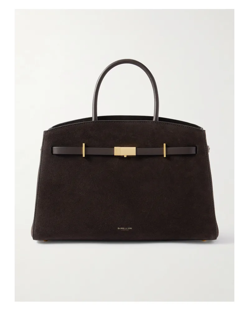 DeMELLIER The Midi Hudson Leather-trimmed Suede Tote - Brown Brown