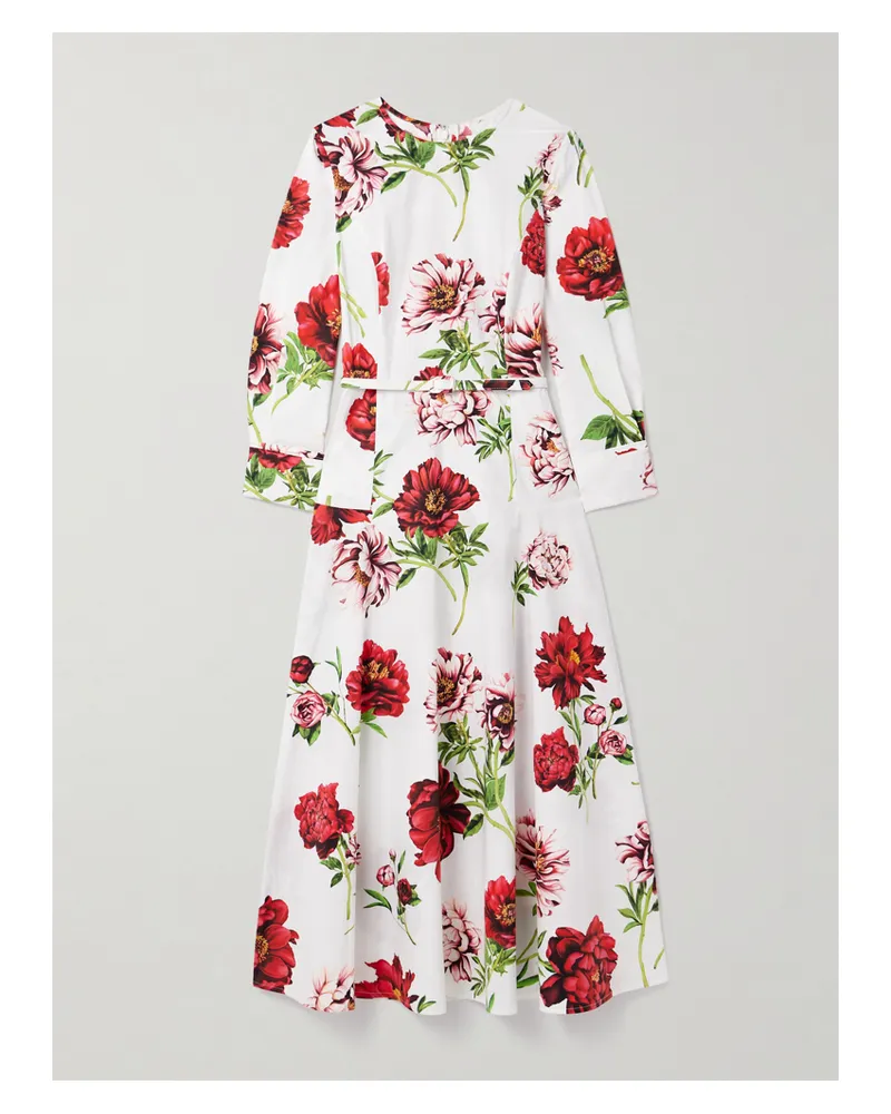 Oscar de la Renta Midikleid Aus Popeline Aus Einer Baumwollmischung Mit Blumenprint Und Gürtel - Mehrfarbig Mehrfarbig