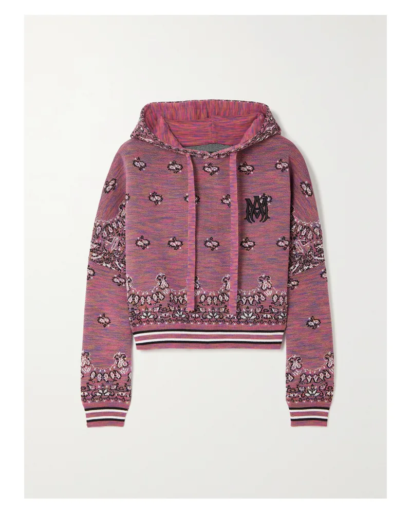 Amiri Verkürzter Kapuzenpullover Aus Baumwolle Mit Jacquard-muster Und Stickerei In Space-dye-optik - Lila Lila