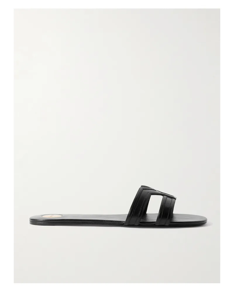 Saint Laurent Leather Slides - Black Black
