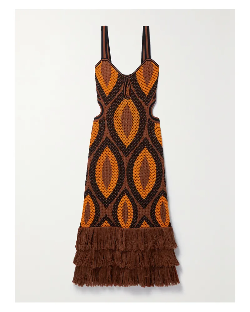 Johanna Ortiz Cultural Roots Maxikleid Aus Gehäkelter Pima-baumwolle Mit Fransen Und Cut-outs - Schwarz Schwarz