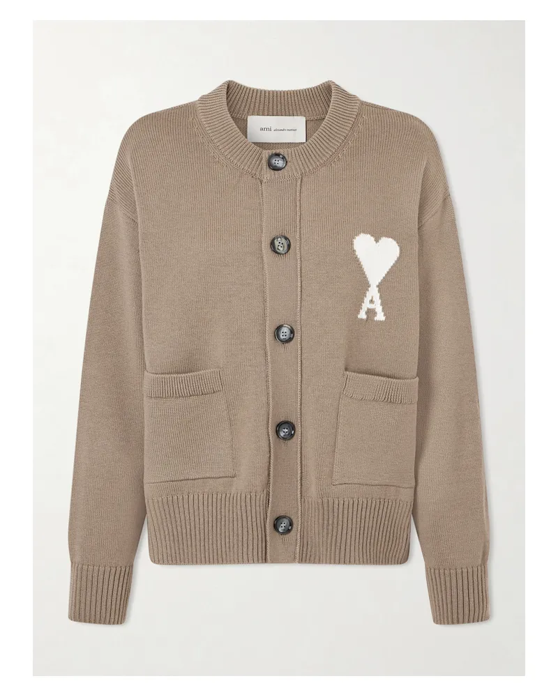 AMI Paris Cardigan Aus Einer Woll-baumwollmischung In Strick Mit Intarsienmotiv - Braun Braun