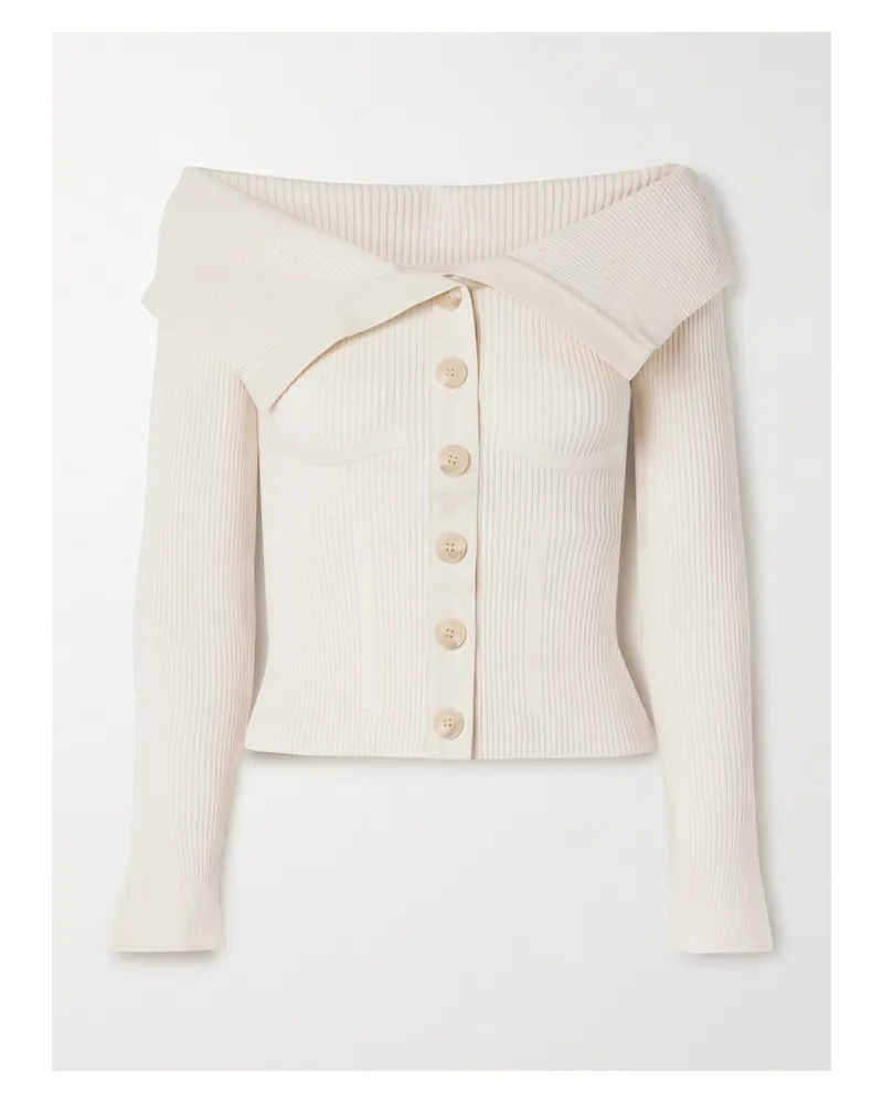 Zimmermann Schulterfreier Cardigan Aus Rippstrick Mit Baumwollbesätzen - Wollweiß Wollweiß