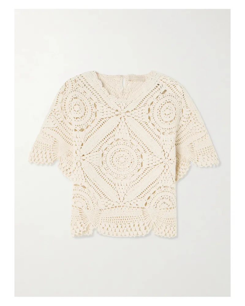 Ulla Johnson Maddalena Scalloped Crocheted Cotton Blouse - Neutrals Neutrals