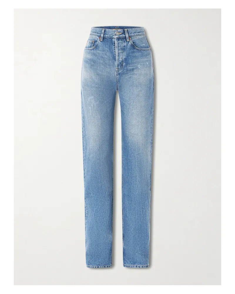 Saint Laurent Hoch Sitzende Jeans Mit Geradem Bein In Distressed-optik - Blau Blau