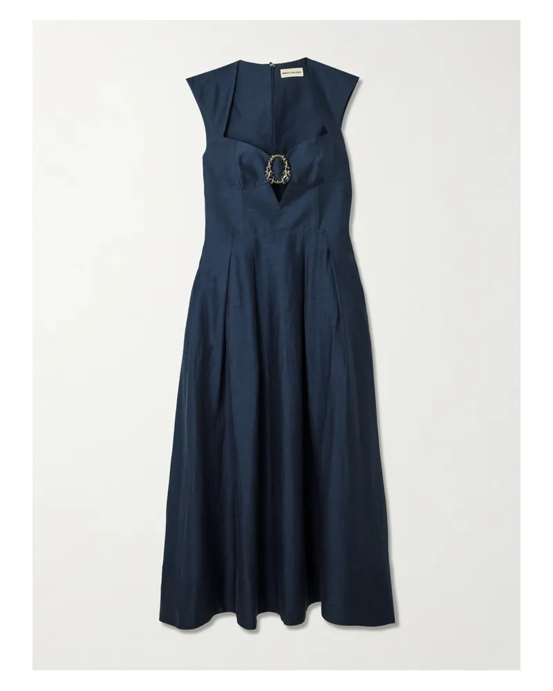 Rebecca Vallance Serenity Embellished Pleated Lyocell-blend Midi Dress - Blue Blue