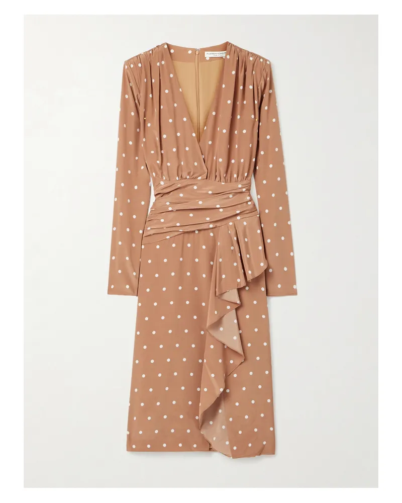 Alessandra Rich Midikleid Aus Crêpe De Chine Aus Seide Mit Polka-dots Und Raffungen - Braun Braun