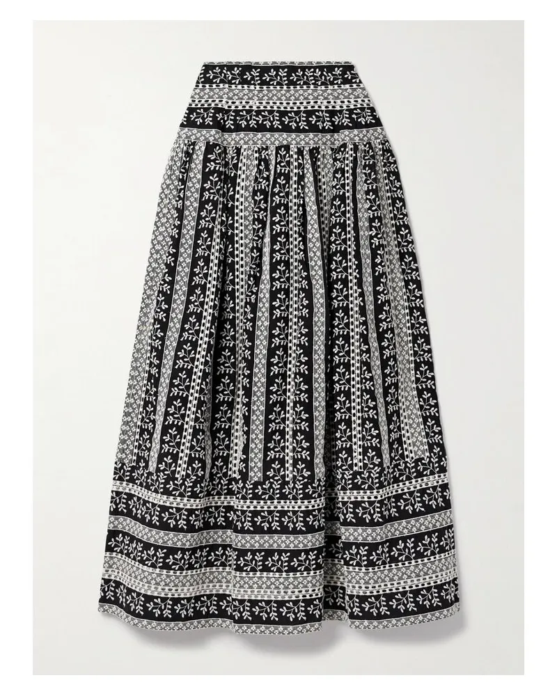 Loretta Caponi Castagneto Maxirock Aus Besticktem Baumwoll-voile - Schwarz Schwarz