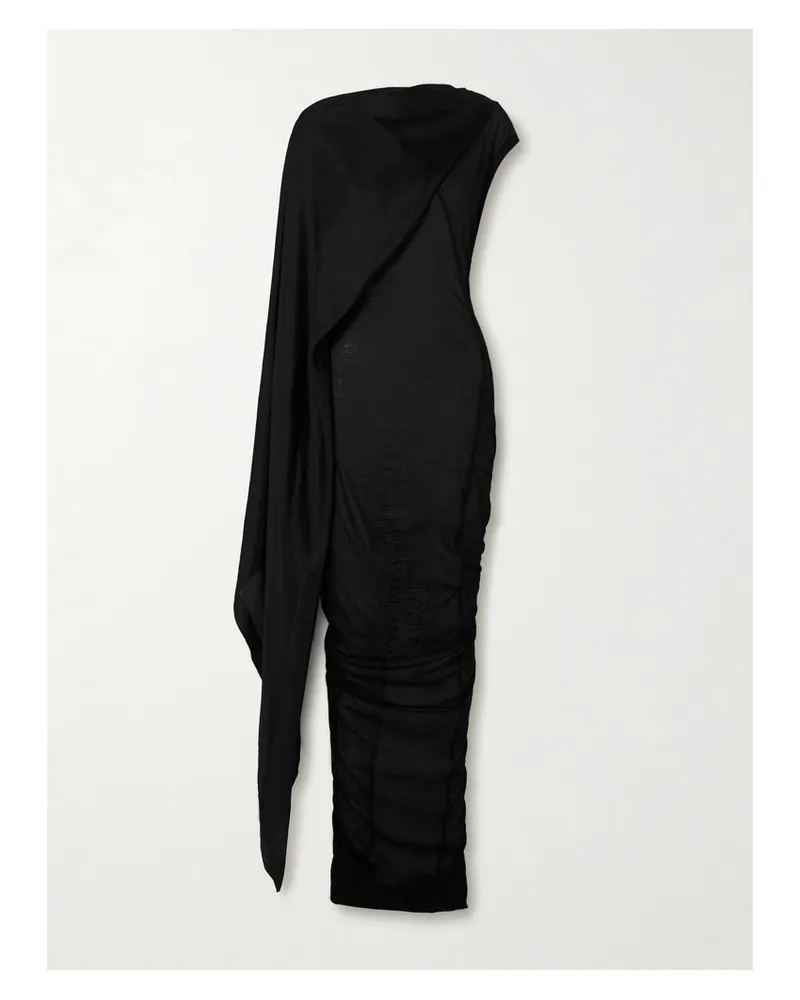 Rick Owens Asymmetrisches, Mehrlagiges Maxikleid Aus Vorgewaschener Seide Und Baumwoll-jersey - Schwarz Schwarz