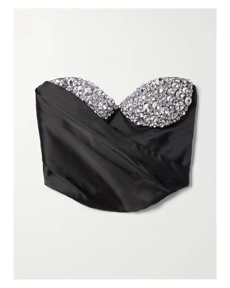 Area Verkürztes Bustier Satin Mit Kristallen Und Falten - Schwarz Schwarz