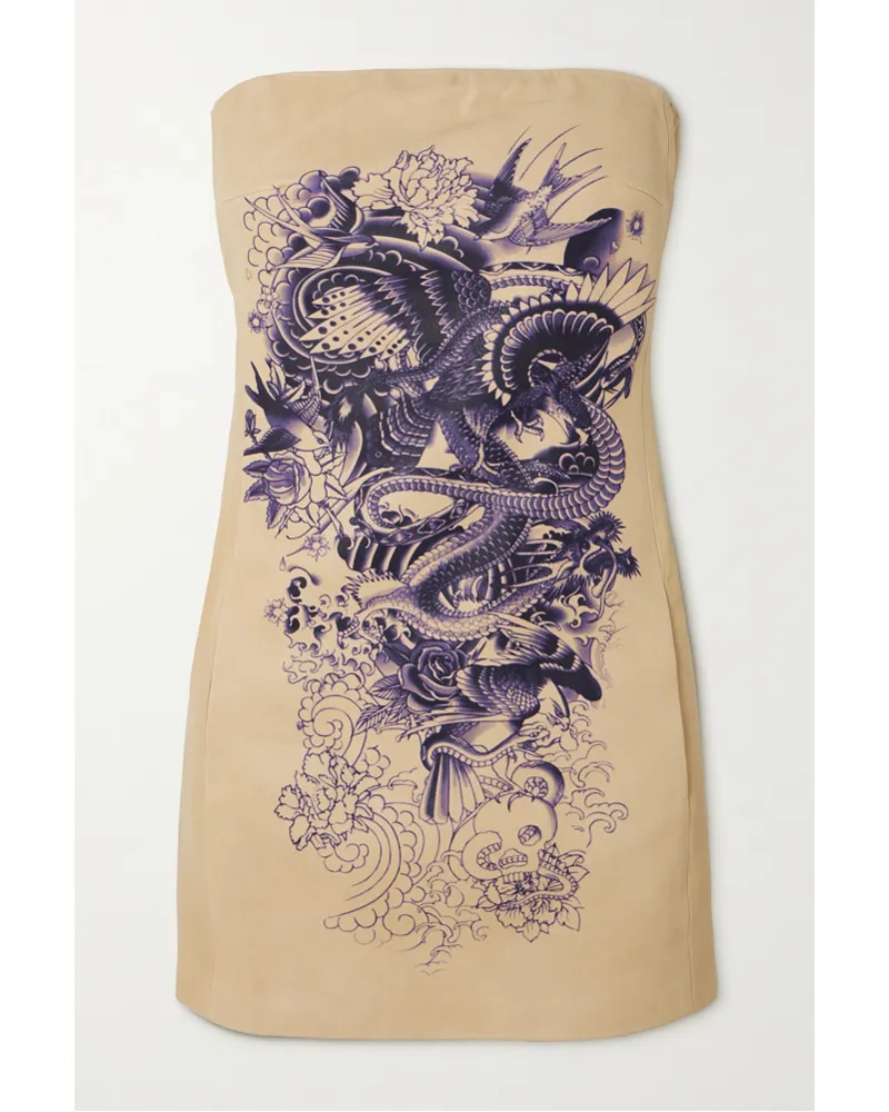 Jean Paul Gaultier Trägerloses Minikleid aus Leder mit Print Neutral