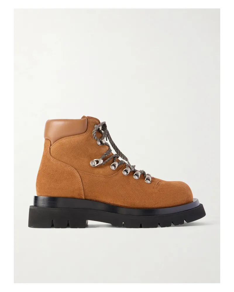 Bottega Veneta Lace-up Leather-trimmed Suede Ankle Boots - Brown Brown