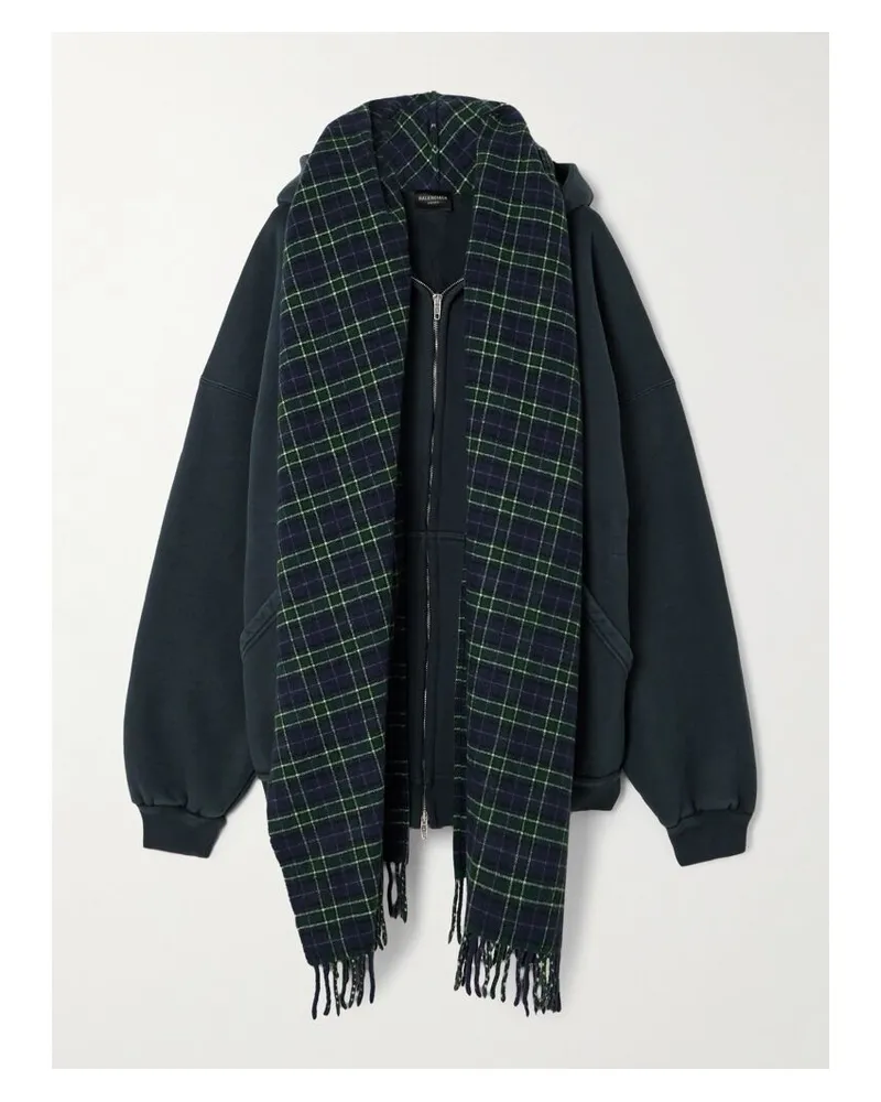 Balenciaga Hoodie Aus Jersey Aus Einer Baumwollmischung Mit Besatz Aus Einer Karierten Wollmischung - Blau Blau