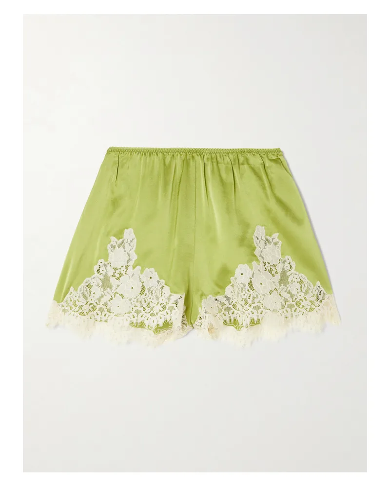 DÔEN Iona Lace-trimmed Silk-satin Shorts - Green Green