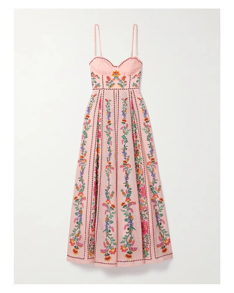 FARM Rio Maxikleid Aus Voile Aus Einer Baumwollmischung Mit Blumenprint, Falten Und Verzierungen - Pink Pink