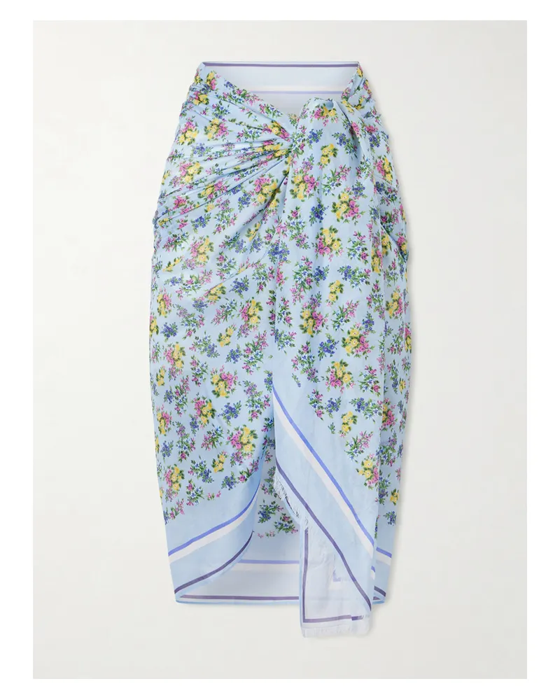 Dolce & Gabbana Floral-print Fringed Cotton-voile Coverup - Blue Blue