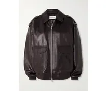 Viper Oversized Leather Jacket - Brown
