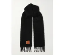 Schal Aus Einer Mohairmischung Mit Fransen Und Lederbesatz - Schwarz