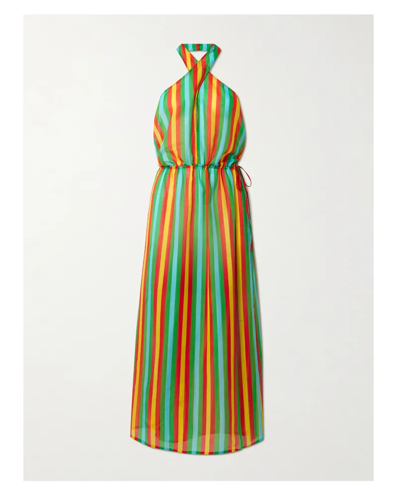 LIDO Striped Cotton And Silk-blend Halterneck Midi Dress - Multi Multi