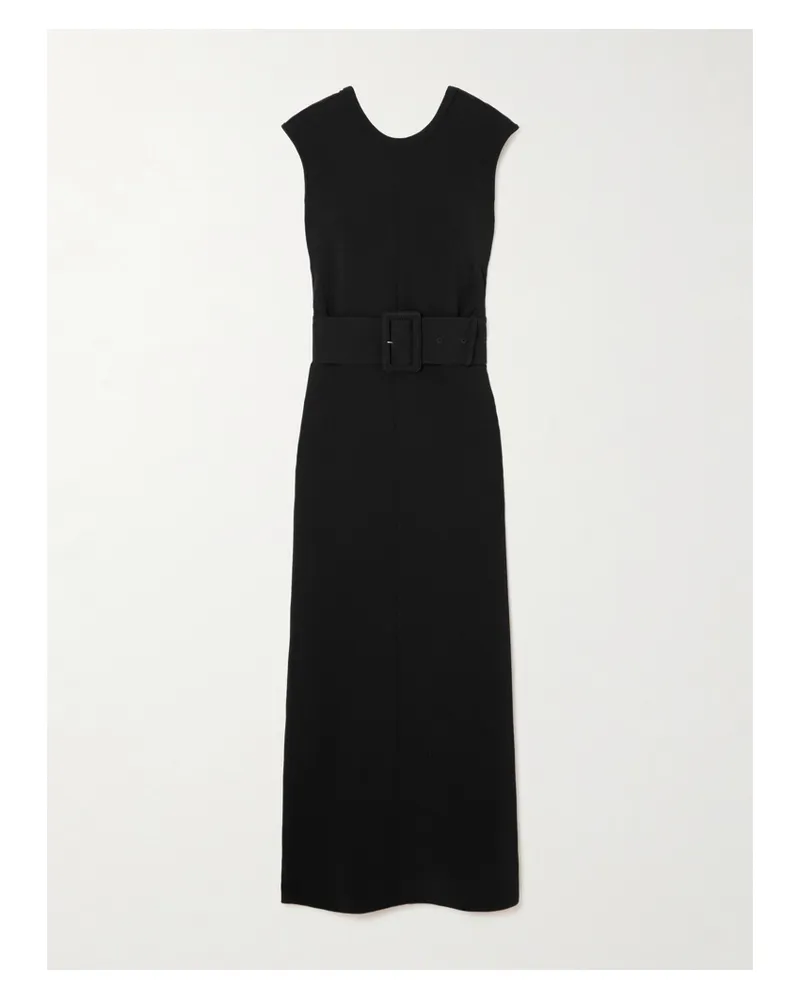 Another Tomorrow Midikleid Aus Crêpe Mit Gürtel - Schwarz Schwarz