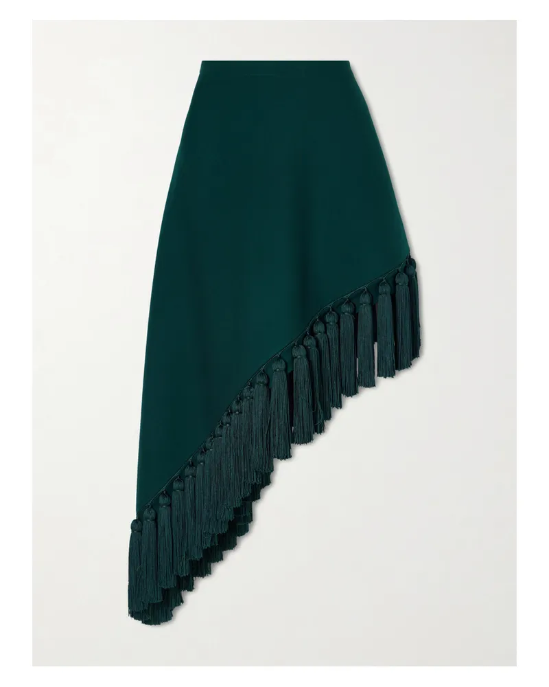 Alaïa Tassle Fringed Asymmetric Wool-gabardine Midi Skirt - Green Green