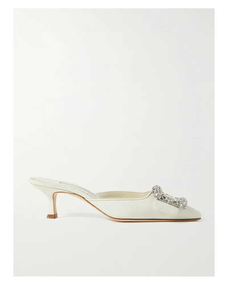 Manolo Blahnik Maysale 50 Buckled Crepe De Chine Mules - White White