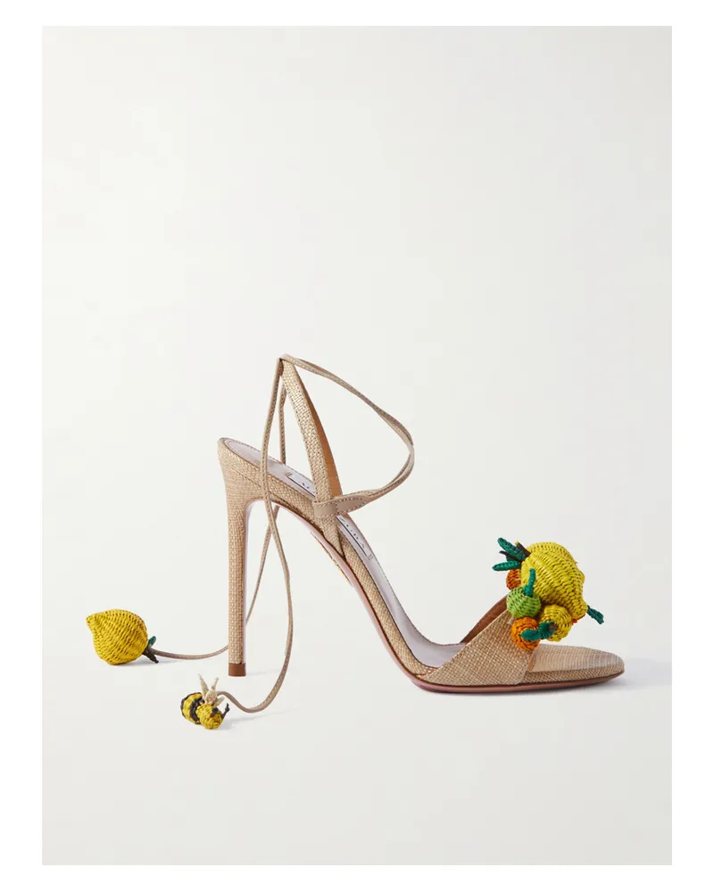 Aquazzura Citrus Punch Sandalen Aus Raffiabast Mit Verzierungen - Gelb Gelb