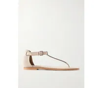 Bead-embellished Suede Sandals - Brown