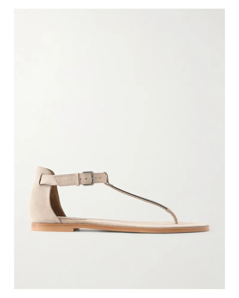 Brunello Cucinelli Bead-embellished Suede Sandals - Brown Brown