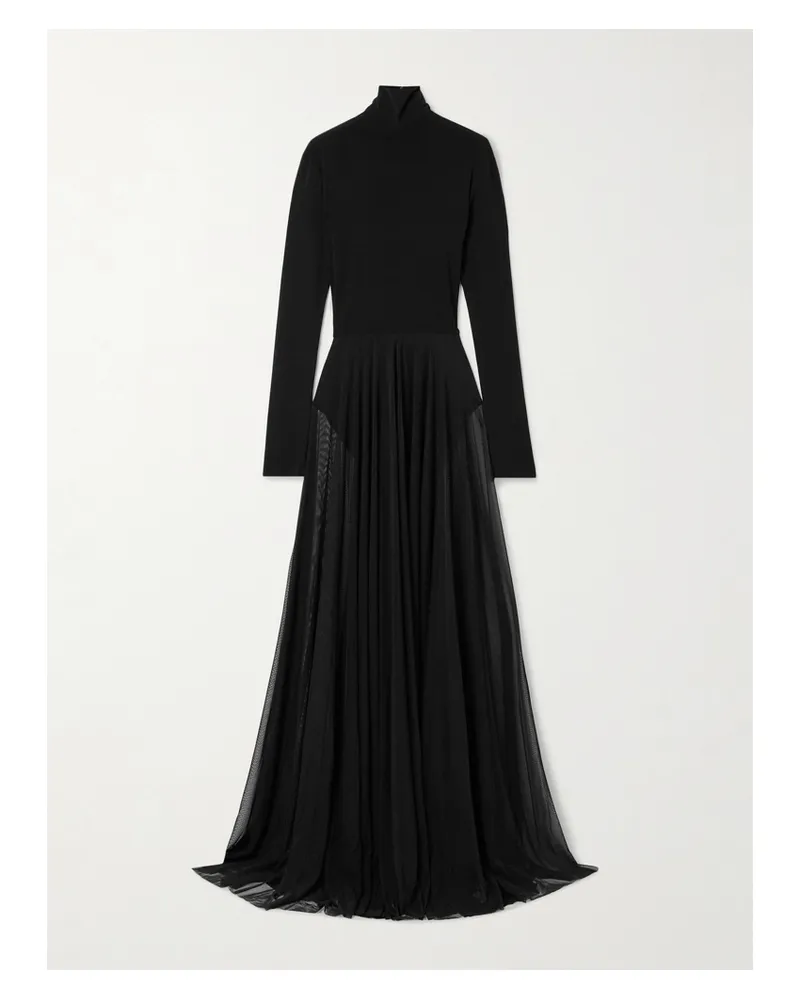 Norma Kamali Stretch-jersey And Mesh Turtleneck Gown - Black Black