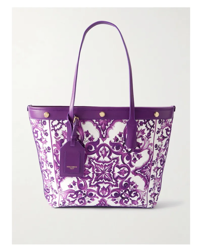 Dolce & Gabbana Tote Aus Bedrucktem Canvas Mit Lederbesätzen - Lila Lila