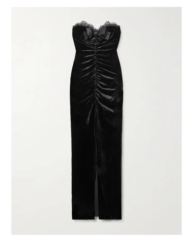 Alessandra Rich Sleveless Bow-embellished Gathered Lace-trimmed Velvet Gown - Black Black